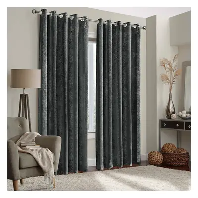 (Charcoal, 90" width x 90" drop - 228cm width x 228cm drop.) Velvet Curtain Pair Eyelet Ring Top