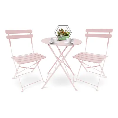 SUNMER 3-Piece Bistro Set with Foldable Table and Chairs - Pink