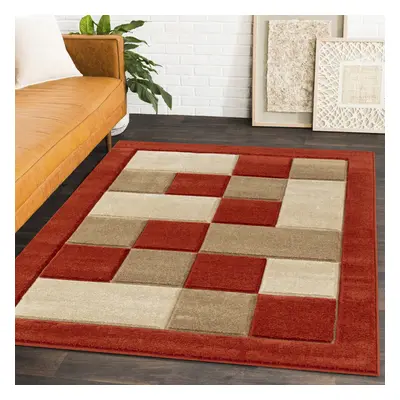 (BEIGE / TERRACOTTA, cm x cm) Geometric checks living room rug Beige Grey Mat