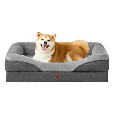 EHEYCIGA Memory Foam Dog Beds Large, Orthopedic Dog Beds Sofa with Sides and Waterproof Liner, P