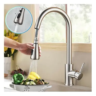 Kitchen Sink Faucet 360Â° Rotation Single Handle Deck Mounted Kitchen Faucet Pull Out Spray