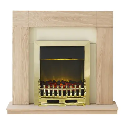 Adam Malmo Fireplace Suite in Oak with Blenheim Electric Fire in Brass, Inch