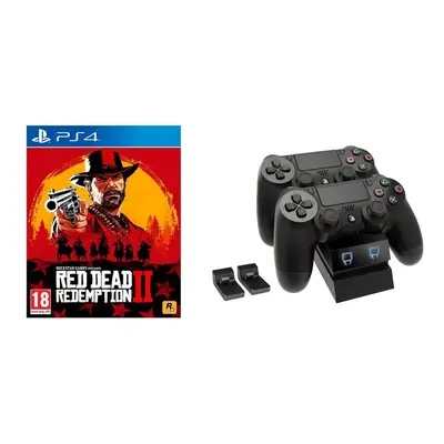 PS4 Red Dead Redemption & Twin Docking Station Bundle, Red