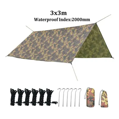 (3x3m) Square Camouflage Awnings Ultra Light Waterproof Outdoor Camping Tarp Tourist Travel Sun 