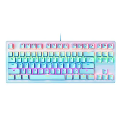 (Blue) Wired Mechanical Gaming Keyboard 87-Key 87% TKL Layout Suspended Keycaps Hot Swappable RG