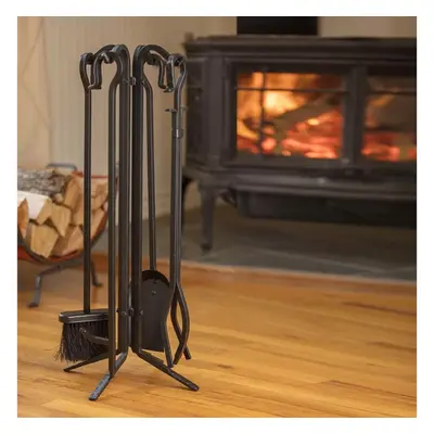 Neo Black Fireplace Fireside Piece Set including Stand