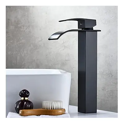 Matt Black Basin Mixer Taps Tall Waterfall Bathroom Sink Taps Single Lever Handle Countertop Was