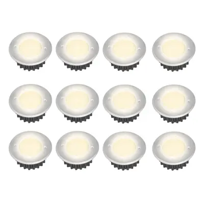 (12pcs, Warm White) Solar-Powered Stainless Steel LED Deck Lights