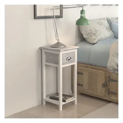 vidaXL Nightstand with Drawer Grey and White Bedside Storage Cabinet Table