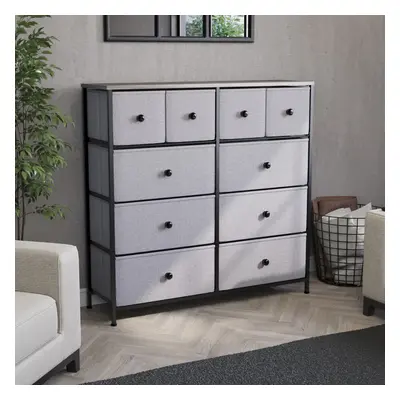 (Beige & Grey Wood) Chorley Fabric Drawer Home Storage Chest