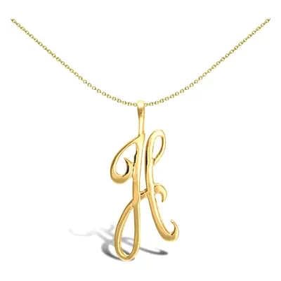 Jewelco London Solid 9ct Yellow Gold Script Identity Initial Pendant Letter H - JIN002-H