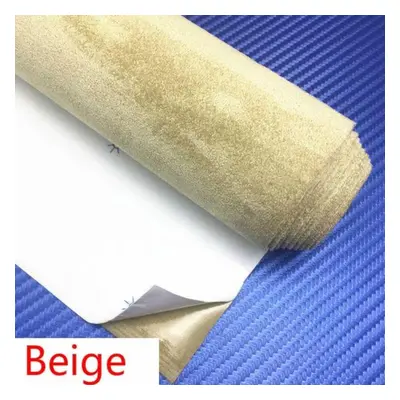 (beige) Self Adhesive Suede Leather Fabric Wrap Film Sticker Paper All Around Stretch Diy Car In