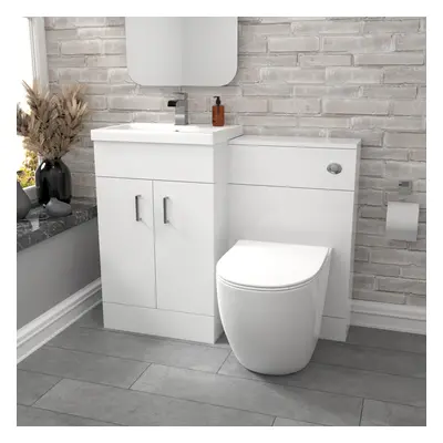 Nes Home 1000mm Freestanding White Basin Vanity & Back To Wall Toilet