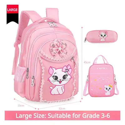 (pink, Large Size) Grade 3 6 Children Backpack Cute Cat Cartoon Princess Lace Schoolbags Element