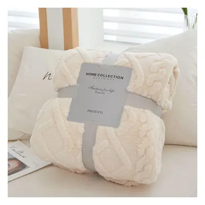 (white, 200*230cm) Coral Fleece Simple Blanket Nordic Style Floral Gauze Air Conditioning Quilt 