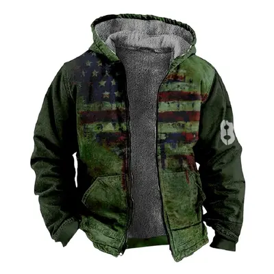 (multicolor, XXXXXXL) Men&apos;s Flag Print Jacket Men&apos;s Spring And Autumn Casual Trend Zip