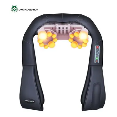 (black, EU Plug) Shiatsu Neck Back Massager Heat Deep Kneading Massager Shoulders Body Portable 