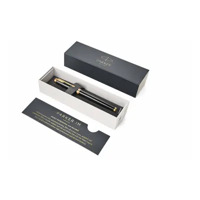 PARKER IM Rollerball Pen, Black Lacquer Gold Finish Trim with Fine Point Black Ink (1931659)