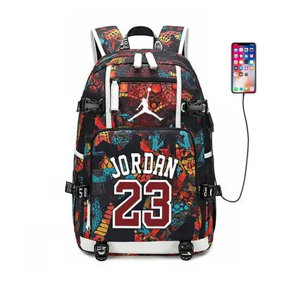 (Red) Basketball Player Jordan Logo Backpack USB Taptop Ruckpack Kid Student School Bag