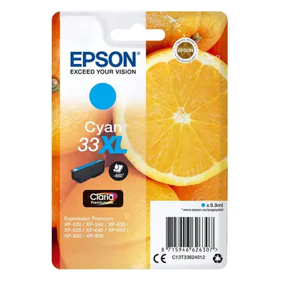 Epson 33XL Cyan Oranges High Yield, Genuine, Claria Premium Ink, Amazon Dash Replenishment Ready