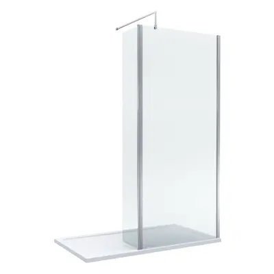 8mm Glass Walk In Wetroom Screen and Hinged Return Screen with Chrome Profile and Shower Tray - 