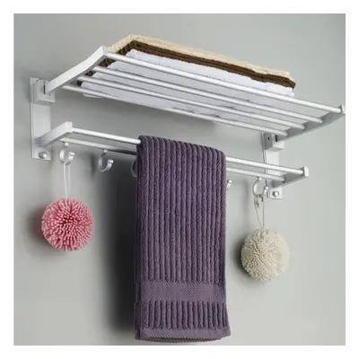 Bathroom Alumimum Folded Silver Bath Towel Shelf Washcloth Rack Holder With Hooks Storage Rack