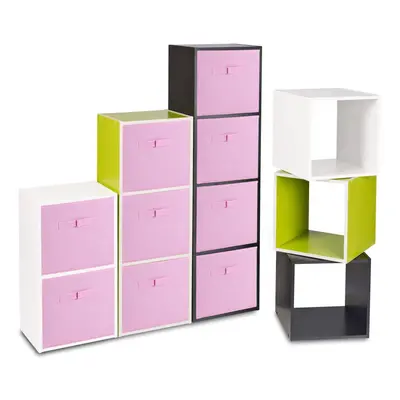 (White, Light Pink) Cubed Wooden Storage Units Shelves + Drawers