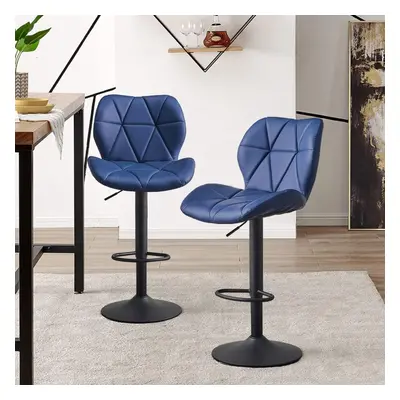 Bar Stools Set of Swivel Height Adjustable PU Leather Blue