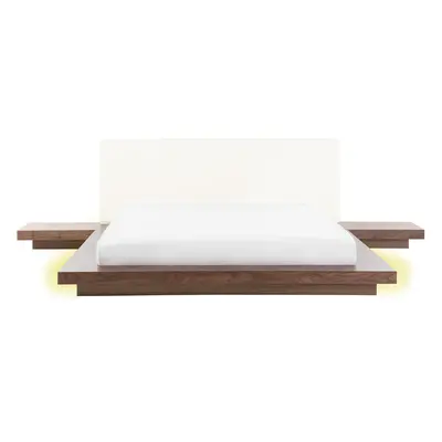 Bed with LED Wood ZEN x cm (EU King Size) Brown Ash Wood