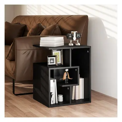 HOMCOM 3-Tier Side End Table Open Shelves Storage Magazine Desk Black