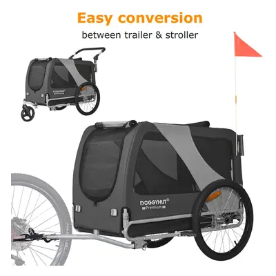 (Grey/Black) Doggyhut Bike Dog Trailer & Stroller for Dogs Up to 45kgs With Parking Brakes