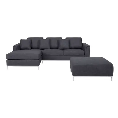 Right-Hand Corner Sofa with Ottoman OSLO Fabric Dark Grey Right Hand