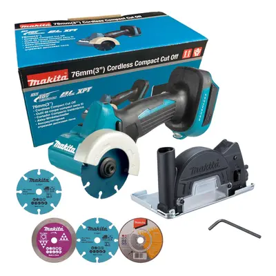 Makita DMC300Z 18V LXT Brushless 76mm Compact Cut Off Saw + Blades Inc Carbide