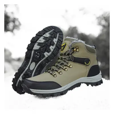 (army green, 45) Tuinanle Men Waterproof Ankle Boots Winter Warm Plush Snow Boots Men Outdoor Sn