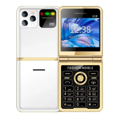 (white) P20 Fashion Foldable Mobile Phone 2.4inches Hd Screen Four Sim Card Bluetooth Led Flashl