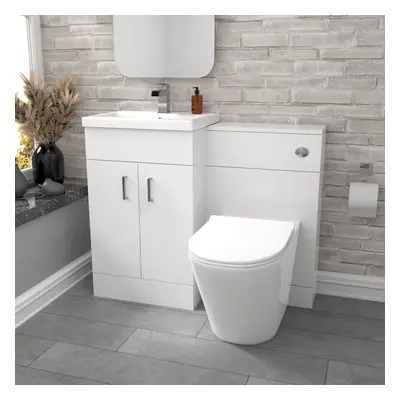 Nes Home Gloss White Vanity Basin Cabinet, WC Unit & Rimless Toilet