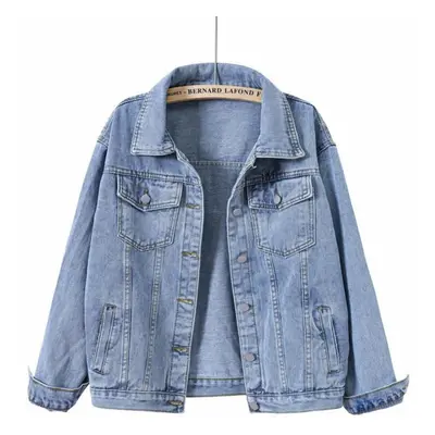 (blue, 2XL) Spring Autumn Blue Denim Jacket Women&apos;s Short Korean Loose Long Sleeve Plus Siz