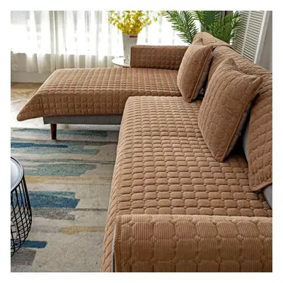 (coffee, W90 x L240cm 1pcs) Morse Thicken Plush Sofa Cover European Universal Sofa Towel Cover S