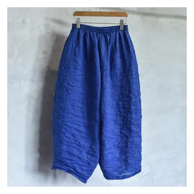 (blue, One Size) Johnature Women Solid Color Wide Leg Pants Elastic Waist Spring Trouser Casual 