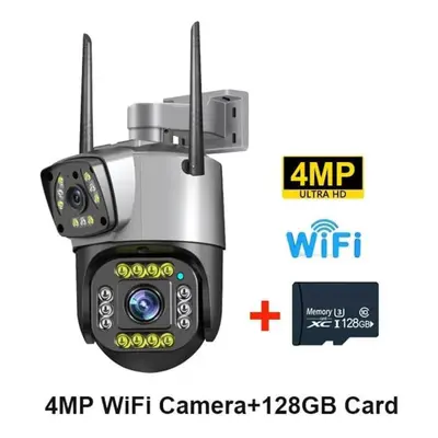 (4MP WiFi 128G Card) New 8mp 4k Dual Screen Camara 4g/wifi Ip Camera Monitor Smart Home Outdoor 