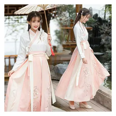 (pink, XS) Women&apos;s Hanfu Costume Adult Student Chinese Style Costume Top+skirt Piece Suit