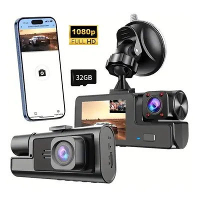 (black, Dual lens +32G TF Card) Hd 1080p Car Dvr Camera 2/3 Lens 2-inch Dash Cam Driving Recorde