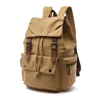 (khaki, inch) Vintage Canvas Laptop Backpack For Men Women School Mochila Feminina Fashion Anti-