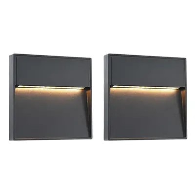 vidaXL 2x Outdoor LED Wall Lights 3W Black Square Garden Patio Lighting Lamp