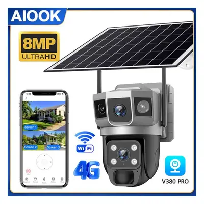 (4G Camera+128GB) 4g Solar-powered 8mp 4k Outdoor Cctv Camera