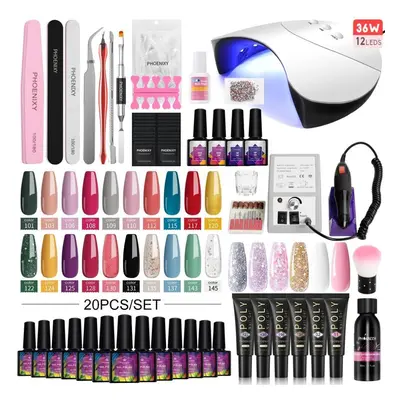 (set 01) Phoenixy Nail Gel Manicure Set Led Dryer Lamp Colors Polish Gel Poly Uv Gel Nail Polish