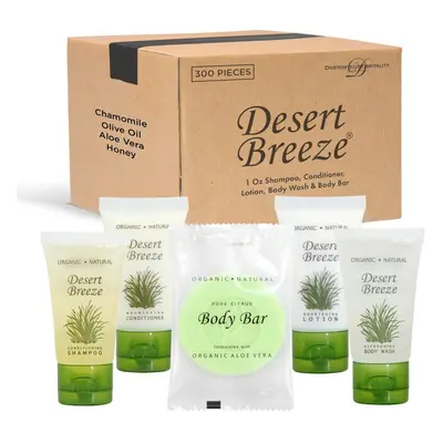 Desert Breeze Hotel Soaps and Toiletries Bulk Set | 1oz Hotel Shampoo & Conditioner Body Wash Bo