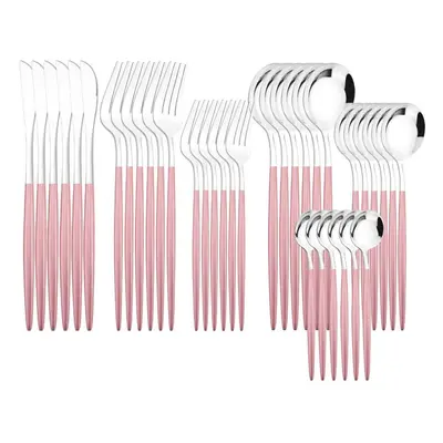 (pink,silver) 36pcs Gold Dinnerware Cutlery Set Knife Dessert Fork Coffee Spoon Tableware Wester