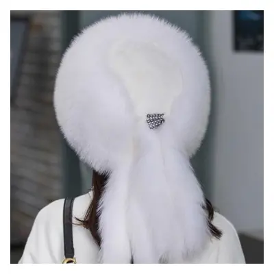 (white, 52cm-60cm) Winter Women&apos;s Bomber Hat Real Fox Fur Hats Warm Fashion 100% Real Fur T