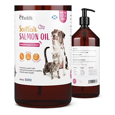 Pawbits Litre Scottish Salmon Oil For Cats & Dogs - Natural Omega 3+6+9, Healthy Coat & Immune S